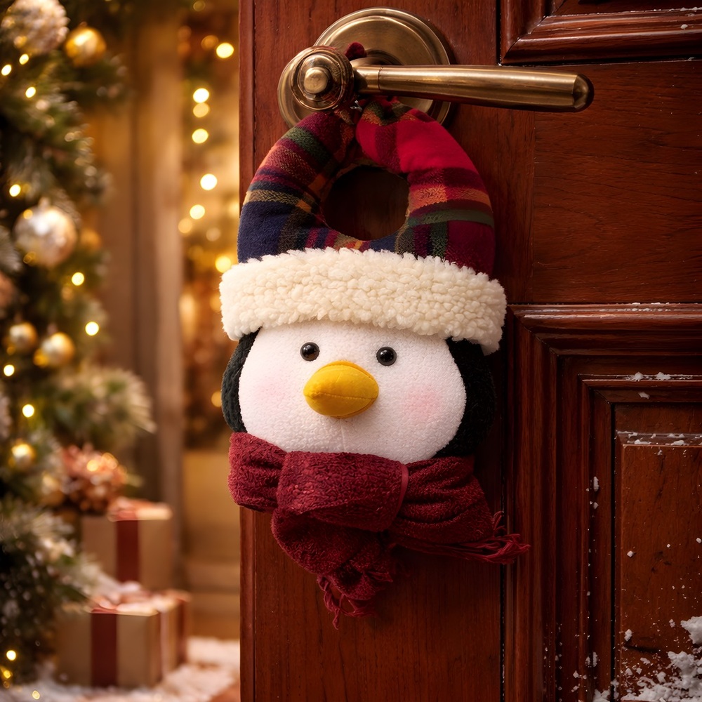 Plaid Plush Penguin Door Hanger